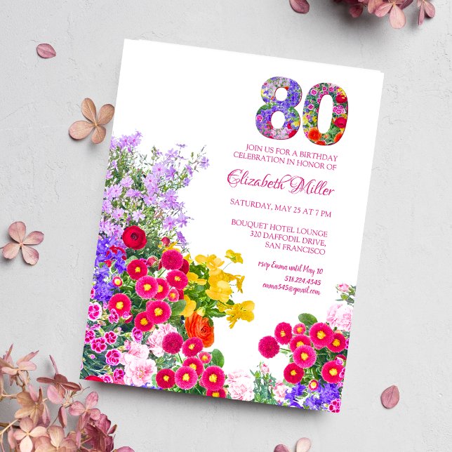 80e anniversaire fête fleurie invitation moderne (Créateur téléchargé)