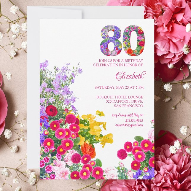 80e anniversaire fête fleurie invitation moderne (Créateur téléchargé)