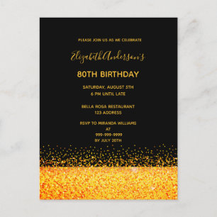 80e anniversaire fête or noir brillant invitation