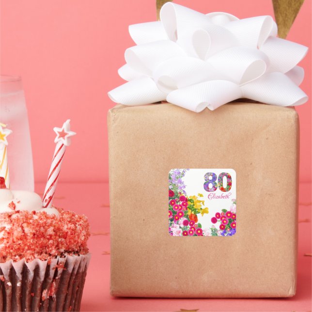 80e anniversaire fleurie bouquet autocollants (Fête)