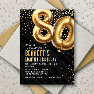 80e anniversaire Gold Black Invitation