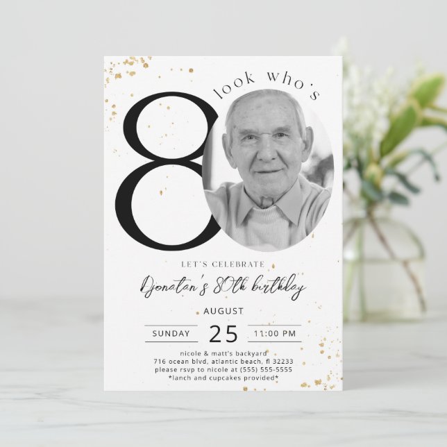 80e anniversaire Gold Invitation Card Photo (Debout devant)