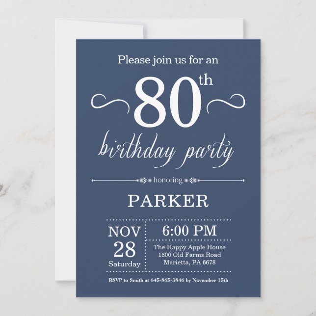 80e anniversaire Invitation Bleu (Devant)