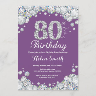 80e anniversaire Invitation Diamant mauve et argen