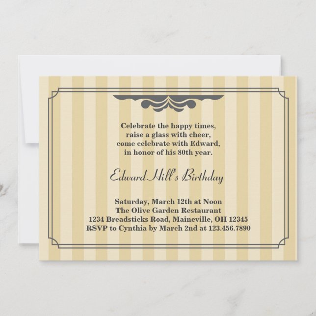 80e anniversaire Invitation élégante (Devant)