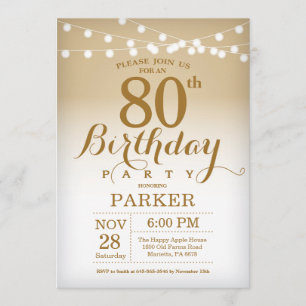 80e anniversaire Invitation Gold String Lights