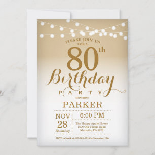 80e anniversaire Invitation Gold String Lights