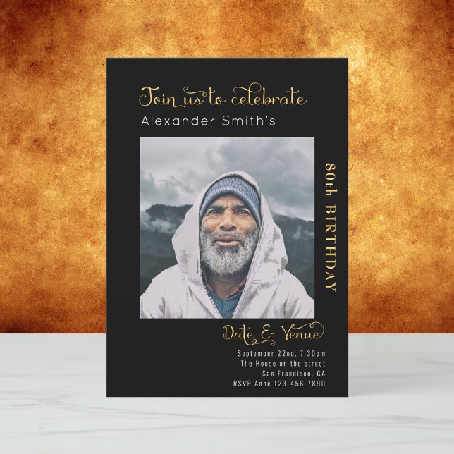 80e anniversaire Invitation noire (Créateur téléchargé)