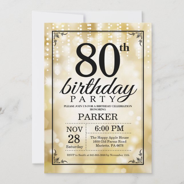 80e anniversaire Invitation Parties scintillant d' (Devant)