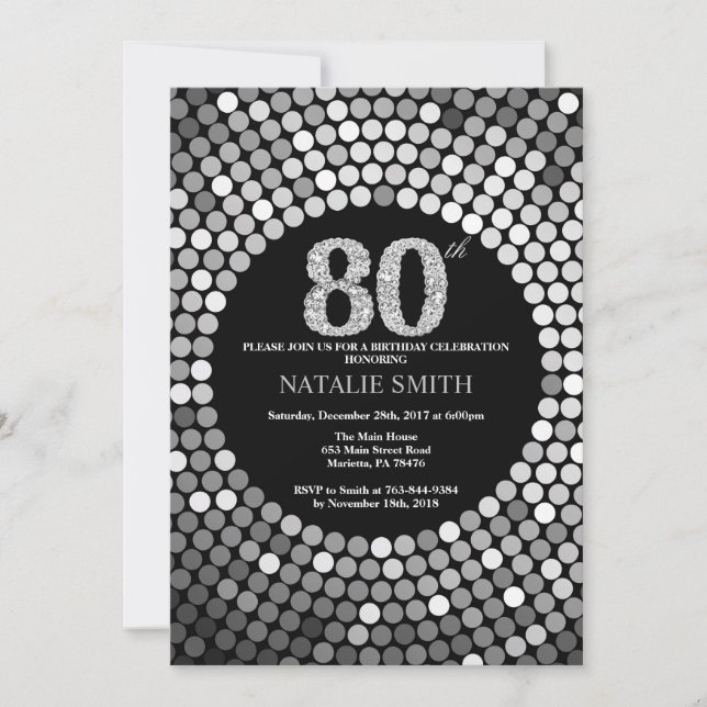 80e anniversaire Invitation Parties scintillant no (Devant)