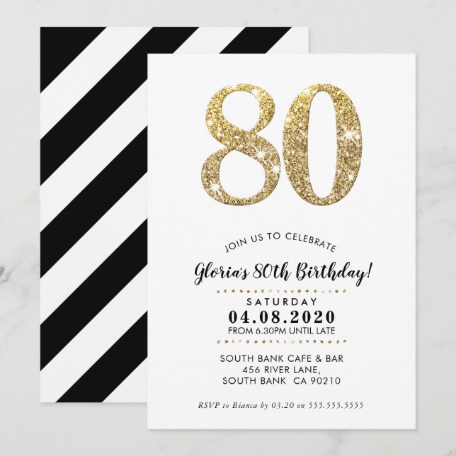 80E ANNIVERSAIRE INVITATION parties scintillant or (Devant / Derrière)