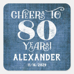 80e anniversaire Merci en lin bleu Favor Stickers