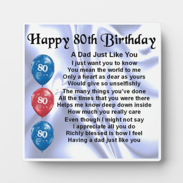 80e anniversaire Papa Poem Plaque (Devant)