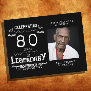 80e anniversaire photo noir Vintage Invitations d'