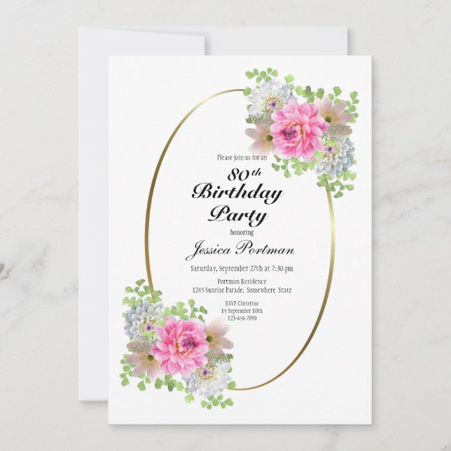 80e anniversaire Pink Gold Party Invitation (Devant)