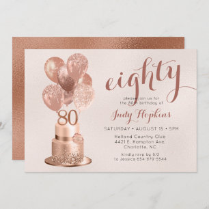 80e anniversaire Rose Gold Cake Invitation