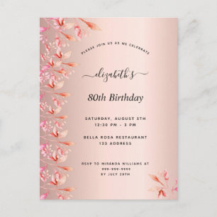 80e anniversaire rose or rose invitation florale