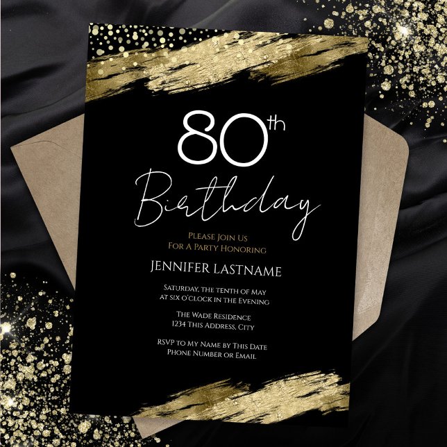 80e Anniversaire Soirée Gold Black Invitation (Créateur téléchargé)