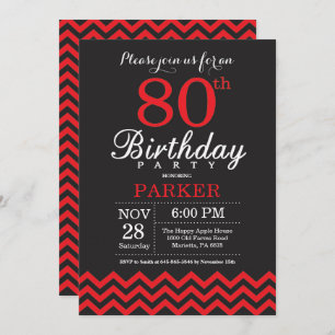 80e Invitation d'anniversaire Noir et Rouge