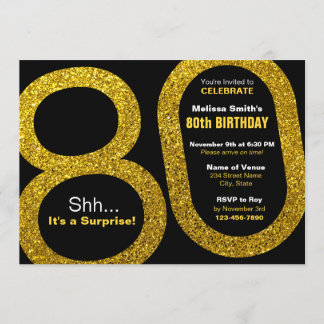 80e Parties scintillant d'or Invitations d'anniver