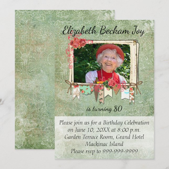 80e Photo Invitation de fête d'anniversaire (Devant / Derrière)