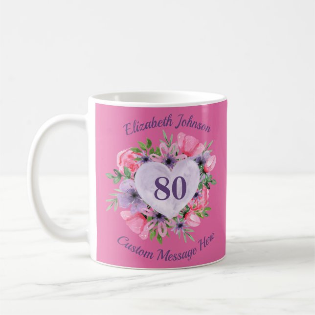 80ème Anniversaire de Mug Rose Floral pour femmes (Gauche)