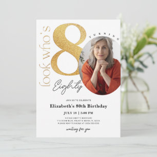 80ème anniversaire d'or Invitation avec photo