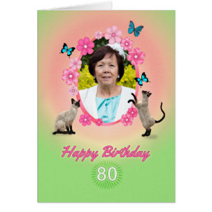 80ème carte photo avec chats et papillons,