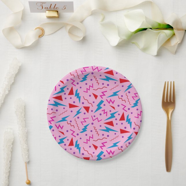 80er 90er Memphis-Stil geometrisch Pink  Pappteller (Hochzeit)