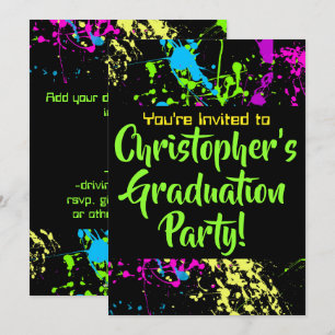 80er 90er Paint Spritzer Graduation Party Einladung
