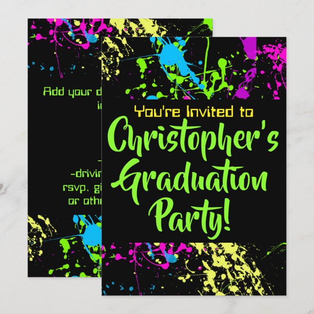 80er 90er Paint Spritzer Graduation Party Einladung (Vorne/Hinten)