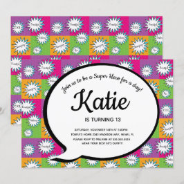 80er 90er Pink Comic Super Hero Zurückwerfen Einladung
