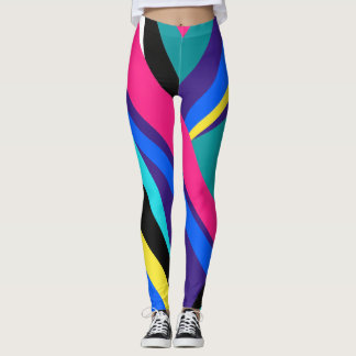 80er 90er Retro-Neon-Wellen-Farbenblock-Leggings Leggings