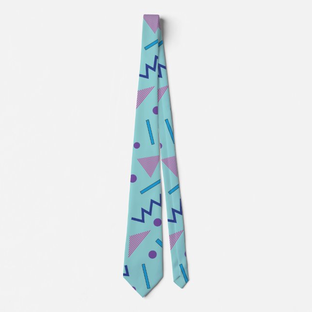 80er 90s Memphis-Stil geometrisch blau Krawatte (Vorderseite)