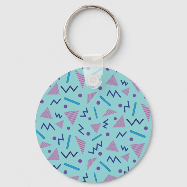 80er 90s Memphis-Stil geometrisch blau Schlüsselanhänger (Vorderseite)