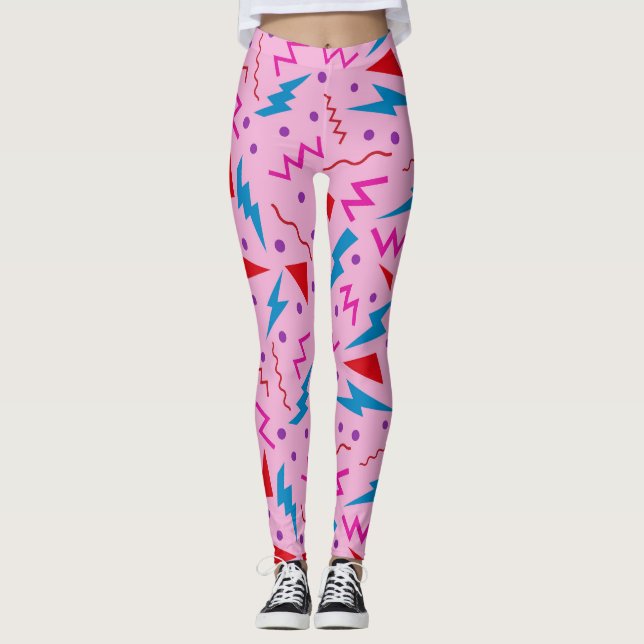 80er 90s Memphis-Stil geometrisch Rosa Leggings (Vorderseite)