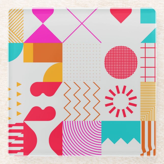 80er-90s Trendy Geometric Background Glasuntersetzer (Vorderseite)