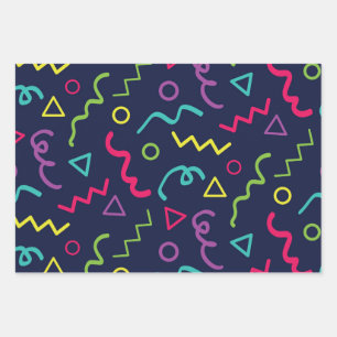 80er achtziger Retro-Party Neon-Memphis-Muster Geschenkpapier Set