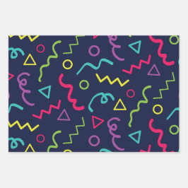 80er achtziger Retro-Party neonale Memphis Muster Geschenkpapier Set