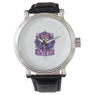 80er Aerobic Neon-Katze Lustiges Katzenliebhaber-D Armbanduhr