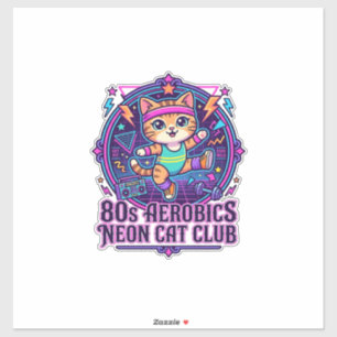 80er Aerobics Neon Katze Lustiges Katzenliebhaber- Aufkleber