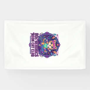 80er Aerobics Neon Katze Lustiges Katzenliebhaber- Banner