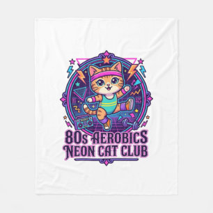 80er Aerobics Neon Katze Lustiges Katzenliebhaber- Fleecedecke