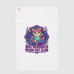 80er Aerobics Neon Katze Lustiges Katzenliebhaber- Golfhandtuch