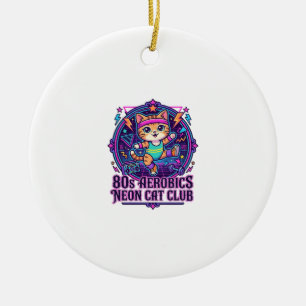 80er Aerobics Neon Katze Lustiges Katzenliebhaber- Keramik Ornament