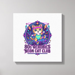 80er Aerobics Neon Katze Lustiges Katzenliebhaber- Leinwanddruck