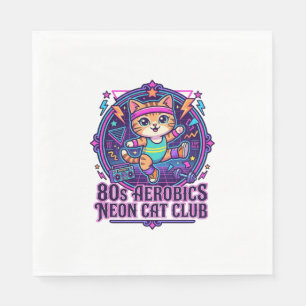80er Aerobics Neon Katze Lustiges Katzenliebhaber- Serviette