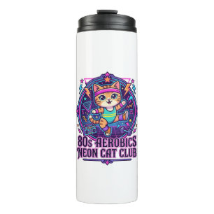 80er Aerobics Neon Katze Lustiges Katzenliebhaber- Thermosbecher