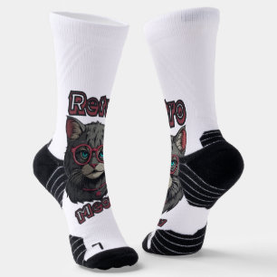 80er Anime-Inspiriert Gray Cat Illustration Socken