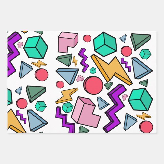 80er Ästhetische Vintag Retro Geschenkpapier Set (Vorderseite)